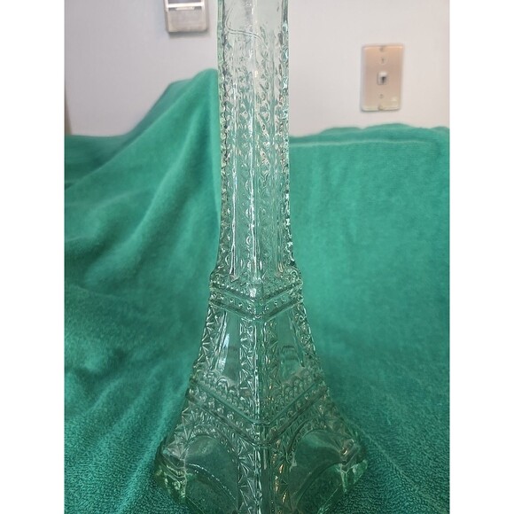 Vintage Eiffel Tower Clear Green Glass Liquor Bottle Decanter 14" - Picture 3 of 8